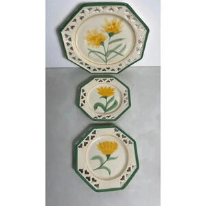 Three Sabrina France Wall Decorative Plates Hexagon Shaped Home Kitchen Decor